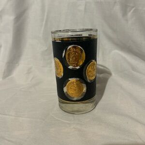 Vintage Libbey Mid Century Black & Gold Coin High‎ Ball Glasses MCM!